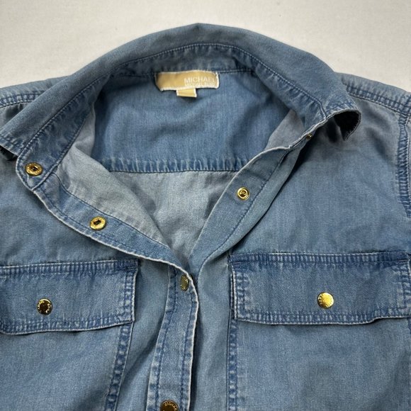 Michael Michael Kors Women's Size Small Shirt Snap Front Chambray Blue Preowned - Picture 13 of 14